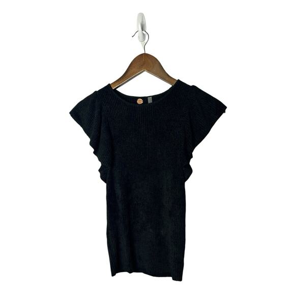 Free People One black Ribbed Chenille Short Nikita Ruffle Sleeves Sz XS - Picture 1 of 3